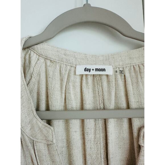 day + moon Linen Womens Short Romper Size Small Comy Casual Neutral Boho Hippie - Picture 3 of 10